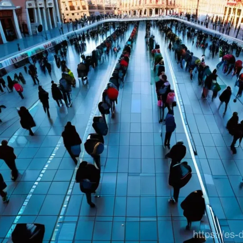 데이터 최소화 원칙의 법적 기준 - **Prompt:** A vibrant, eye-level, wide-angle shot of a bustling, modern city square in a Spanish-spe...