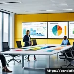 Home 20 데이터 최소화와 고객 신뢰 구축 - A modern office scene showing a diverse team of professionals collaborating around a sleek conferenc...